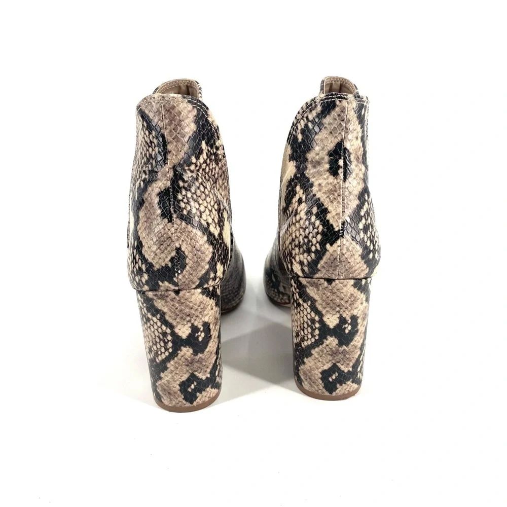 Steve Madden Rookie Beige Snake Print Open Ankle Closed Toe Slip On Bootie Heel